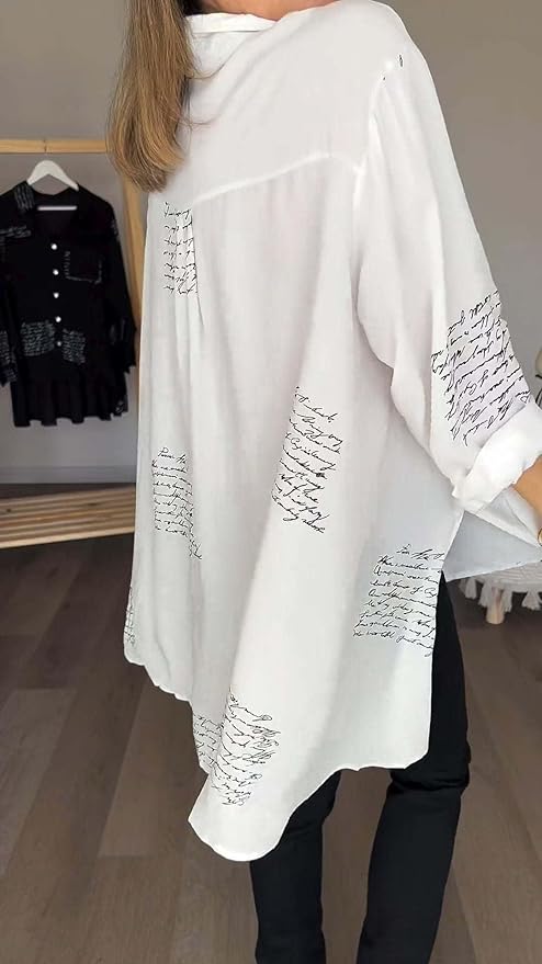 Chemise à Col à Revers avec Imprimé de Lettres