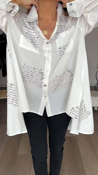 Chemise à Col à Revers avec Imprimé de Lettres