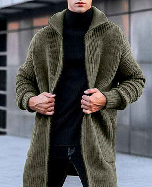 Lange Ribgebreide Cardigan